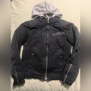 Women’s Harley-Davidson light Black Jacket with Gray Hoodie that attaches